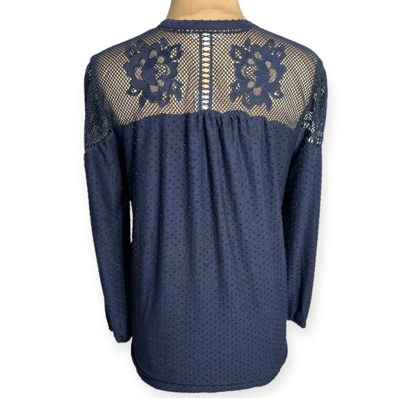 Maurices Navy Lace Yoke Swiss Dot Open Front Cardigan Size Small - Picture 4 of 6